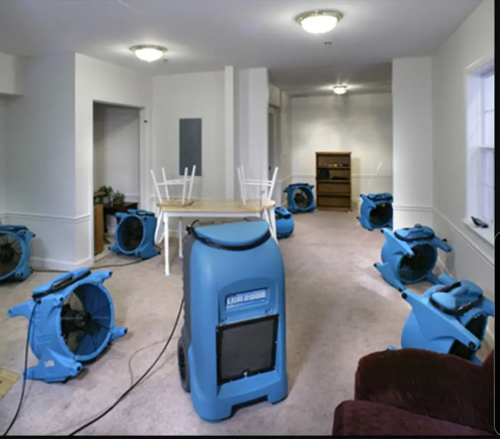 Air movers and dehumidifier setup for Water Damage Restoration in Mead Valley